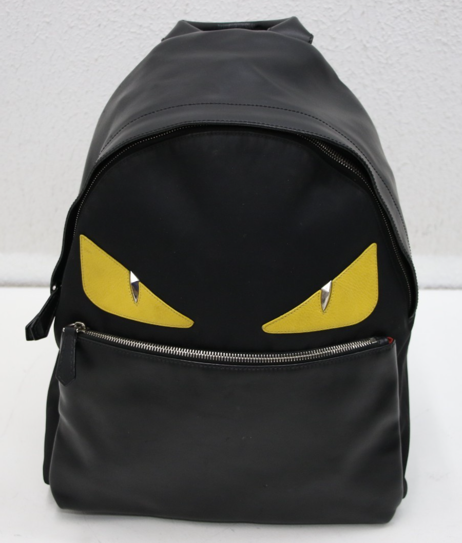 Fendi Nylon Vitello Liberty Monsters Eyes Rounded Backpack - Black