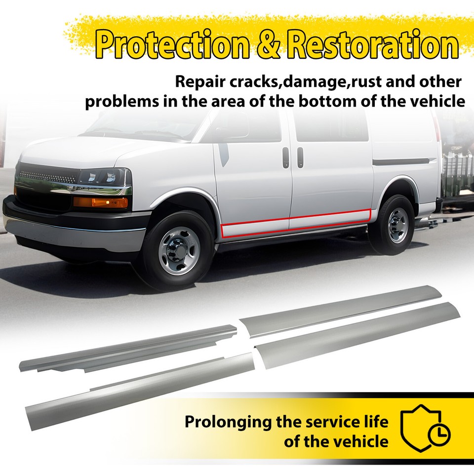 Left & Right Side Slip-On Rocker Panel For Chevy GMC Express Savana Van ...