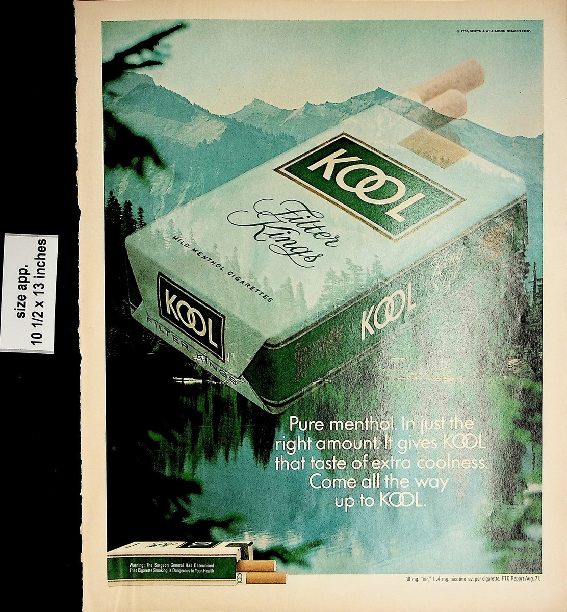 1972 Kool Cigarettes Filter Kings Vintage Print Ad 04966