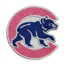 Breast Cancer Cub For The Cause Fully Embroidered Iron On Patch Chicago Cubs