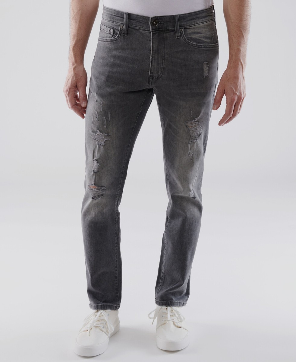 $48 Lazer Men's Gray Distressed Stretch Denim Skinny Jeans