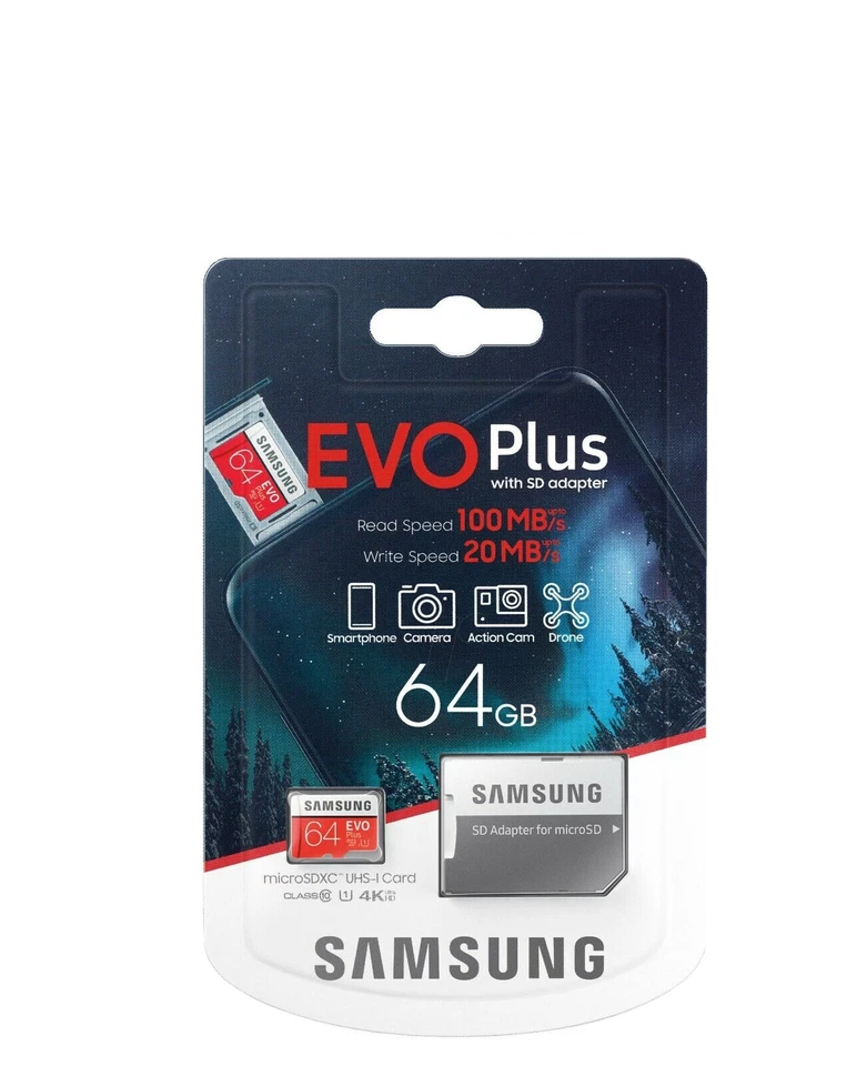 Micro SD Samsung EVO plus 64GB scheda Memoria 100MBs class 10 UHS-I MicroSD Card - Immagine 3 di 4