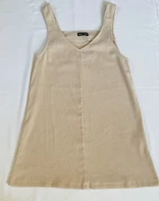 SHEIN Overall Dress Women Size Medium Beige Corduroy V-Neck Polyester EC 0259