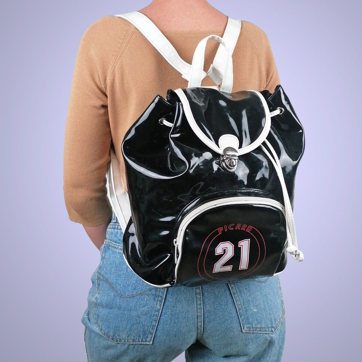 PICARD Vintage 90's Y2K Shiny Black Lacquered Backpack Bag