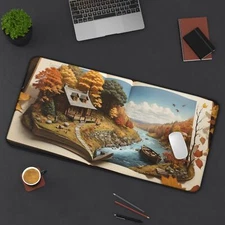 Autumn Forest Trail Desk Mat, Aesthetic XL Mouse Pad Computer Gaming Desk Mat