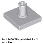 Lego 1x 2460 Light Bluish Gray Tile, Modified 2 x 2 with Pin Set 7665