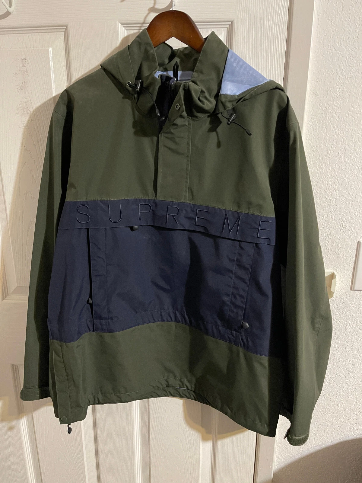 Pull couture ruban Supreme veste anorak imperméable nylon FW15 vert bleu
