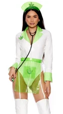 SALE ~Sexy Forplay At Your Dispense Green & White Vinyl Nurse 3pc Costume 553128