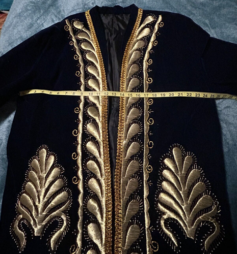 Uzbek/ Tajik Chapan Golden Handmade Embroidered Suzani Man Coat 53" Length - Picture 4 of 5