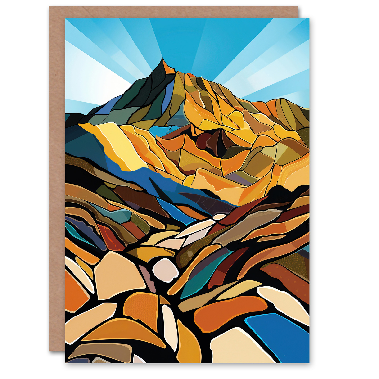 Greeting Card Stylised Scafell Pike Mountain Peaks Landscape Blank Birthday