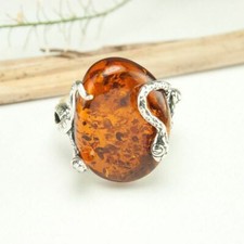 HANDMADE AUTHENTIC BALTIC AMBER 925 STERLING SILVER RING SZ 8 3/4 JEWELRY 10208
