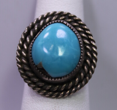 SIZE 6 ~ Vintage Scratch-Signed RV Sterling Silver & Turquoise Southwestern Ring