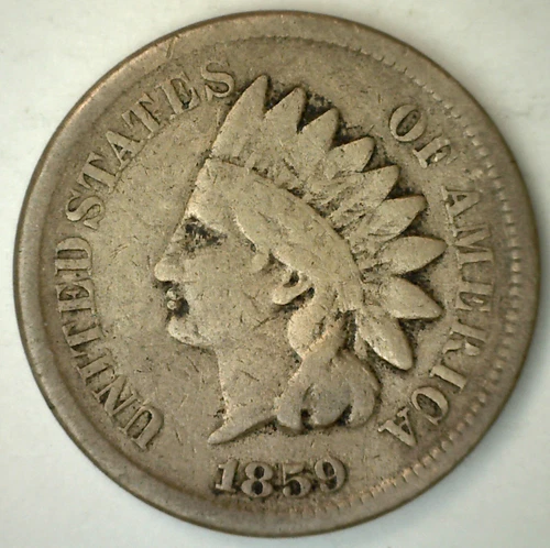 1859 Indian Head Copper Nickel Penny VG One Cent 1c US Very Good Coin