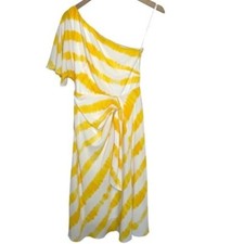 Lauren Ralph Lauren yellow & white one shoulder faux wrap sundress size 4