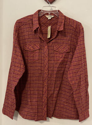 Gander Mountain Womens 3x Reddish-Orange Button-Up Cotton Plaid Shirt NWT! M1360