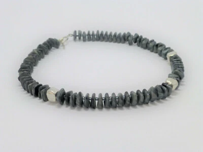 Halskette Collier Glasperlen Nuggets Grau Silber UNIKAT - Bild 1 von 4