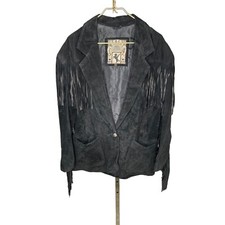 Western Cowgirl Vintage Womens Size Large Fringe Black Suede Jacket 100% Leather