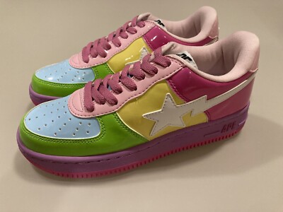 A Bathing Ape Bapesta Green/Pink Rainbow Size 6 Brand New With Box