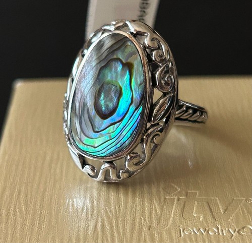 New JTV Ring Abalone Shell Size 10 Oval .925 Sterling Filigree Pacific Style - 第 1/14 張圖片