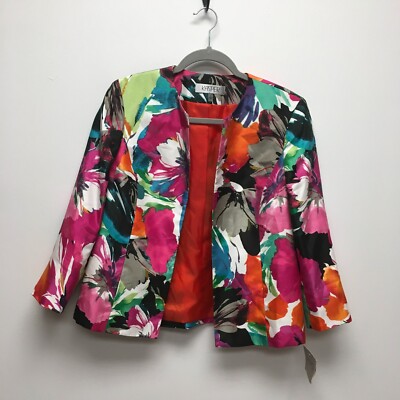 Kasper Womens Multicolor Tiger Lily Tropical 3/4 Sleeve Open Front Jacket 6 $119