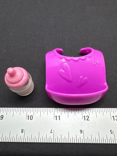 Baby Alive Miniature Doll Replacement Accessories Set: Pink Bib & Baby Bottle