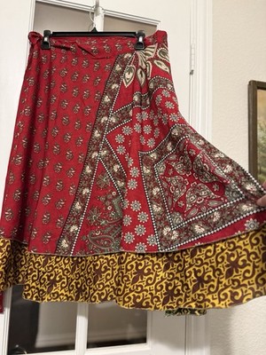 NWT Earthbound Upcycle Sari Collection Wrap Skirt Red Women's Med