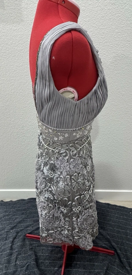 Sue Wong 夜曲串珠连衣裙 4 银花卉刺绣派对鸡尾酒 — 第 3/4 张图片