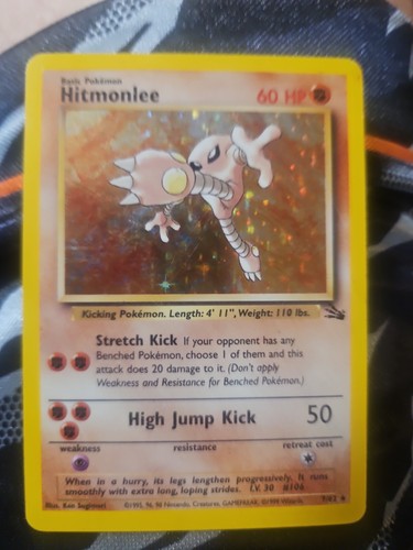 1999 Pokémon Fossil Unlimited Hitmonlee Rare Holo 7/62