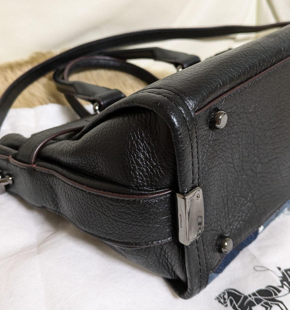 COACH Black Leather Denim Patchwork Shoulder Bag … - image 6