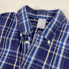 Brooks Brothers Shirt Mens XL Blue Plaid Regent Non Iron Cotton Button Down