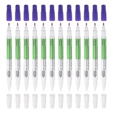 12pcs Double Ended Disappearing Ink Fabric Marker Pen, Purple White