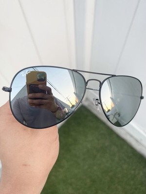New Ray Ban Large Classic Aviator RB3026 3026 Black Chrome Flash Lens Size 62/14