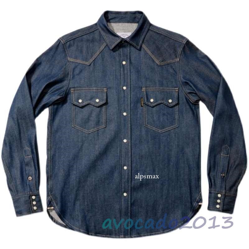 Men's Vintage Western Shirt 10.5Oz Selvage Cotton Work Shirt Casual Coat Top