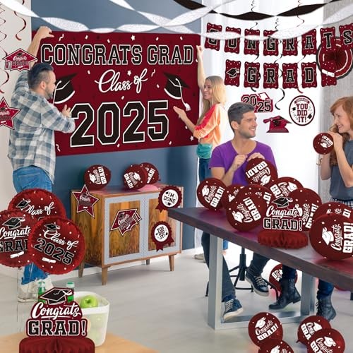 Themed 2025 Graduation Decorations Set - Congrats Grad Banner, Class of Maroon - Picture 5 of 7
