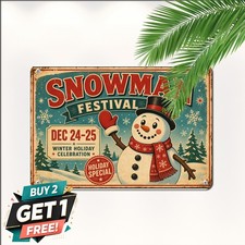 Frosty Snowman Christmas Sign Metal Tin Sign Holiday Wall Decor 8x12