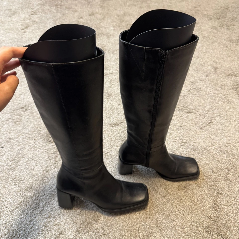 Botas hasta la rodilla de cuero negro vintage años 90 Y2K 6 6,5 punta cuadrada Nine West Foto 4 de 4