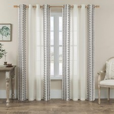 Grey Boho Curtains 72 Inch Length for Living Room Grommet Semi Sheer Linen Cu...