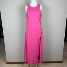 A New Day Midi Dress Womens Large Pink Barbiecore Ruched Side Summer Sleeveless