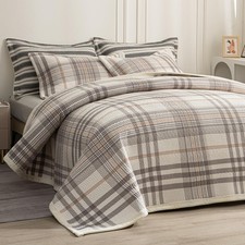 Cotton Plaid Quilt Set, Ultra Soft 3 Pieces King Size Bedding with 2 Pillow S...