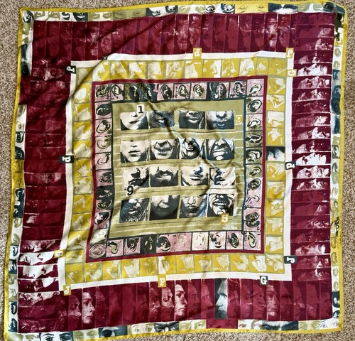 1995 Jean Paul Gaultier Silk Scarf Art Print Faces Smiling Hand Rolled 36"X35"