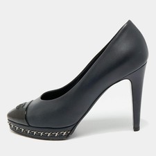 Chanel Two Tone Leather CC CapToe Chain Detail Platform Pumps Size 38.5