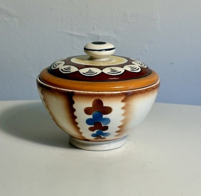 Rare Vintage Art Deco Folk Art Sugar Bowl 1930s Ditmar-Urbach Czech Porcelain
