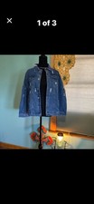 Distressed Blue Denim Jacket Button Closure Lightweight Mid-Length Long Sleeve