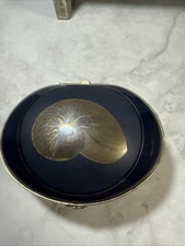 Otagiri Japan Nautilus Seashell Cobalt Trinket Box Dish Navy Blue 3.5” Porcelain