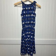 Banana Republic Dress Abstract Blue Career Geometric Print Halter XS Bow Detail