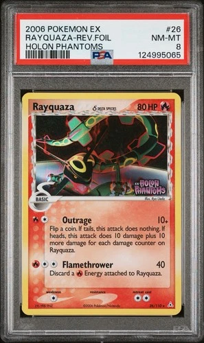 2006 POKEMON EX HOLON PHANTOMS #26 RAYQUAZA-REVERSE FOIL PSA 8 NEW CERT!