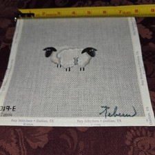 Vintage Needlepoint Canvas 7" Square Farmhouse Sheep New