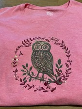 Kim Rogers Pink Owl Glitter T-Shirt Plus Size 1X Short Sleeve