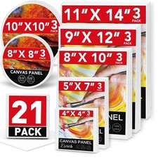 Canvas Boards for Painting-21 Pack Blank Canvas Boards-4x4, 5x7, 8x10, 9x12, ...