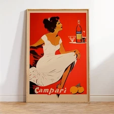 Campari Poster Vintage Alcohol Ad Retro Wall Art Bar Decor Print